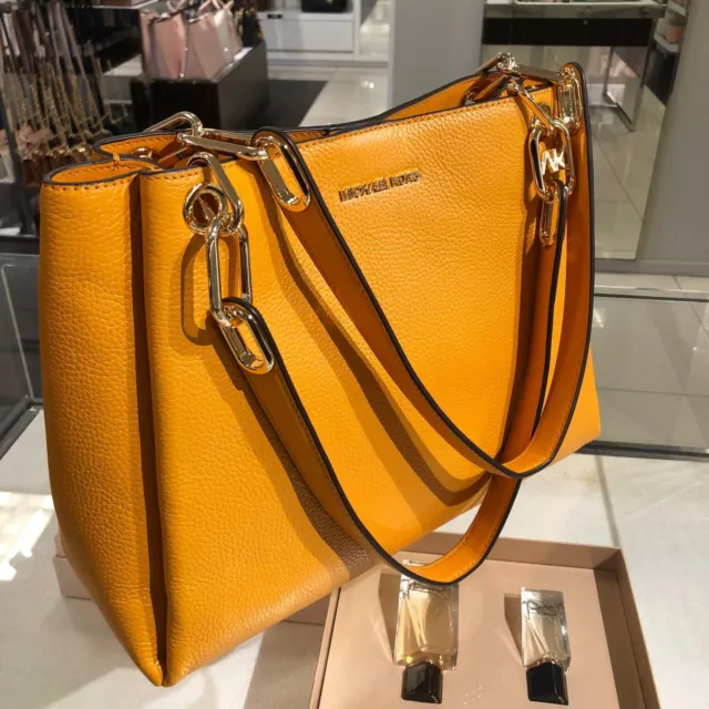 Michael Kors Large Trisha Shoulder Tote Bag Handbag Satchel Leather Honeycomb