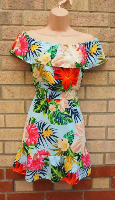 Mini Abito Floreale Tropicale Bardot A Line Blu River Island Blu Multicolore 11 Anni