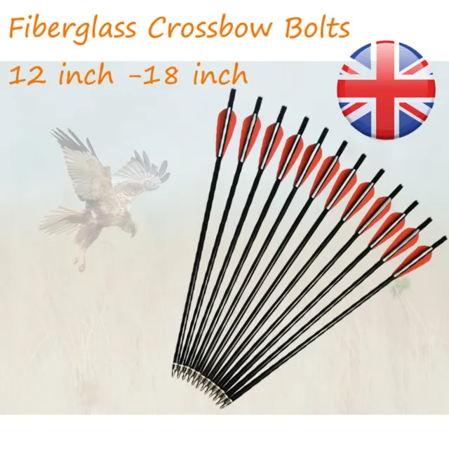 12X 14"/16" Crossbow Bolts Fiberglass Hunting Arrows Changeable Tips Flat Nocks