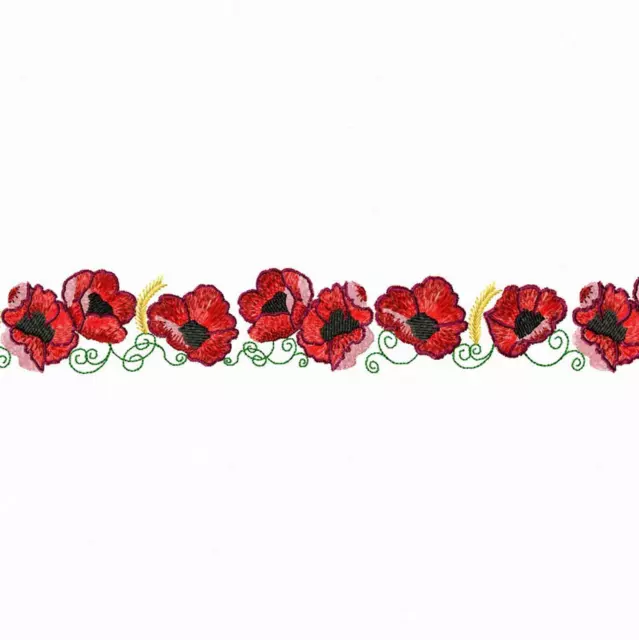 Diseño de bordado máquina de borde de flores. Patrón de amapolas.