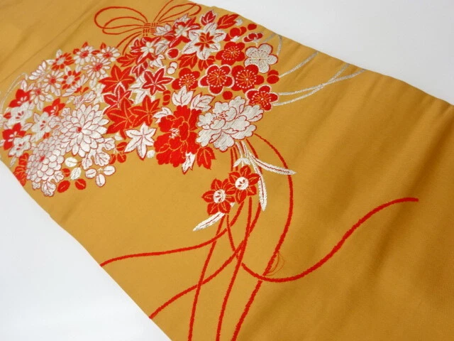 6138107: Japanese Kimono / Antique Nagoya Obi / Woven Flower Roundel