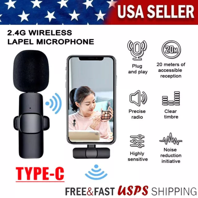 Wireless Lavalier Lapel Microphone Professional For USB-C Android Smartphone