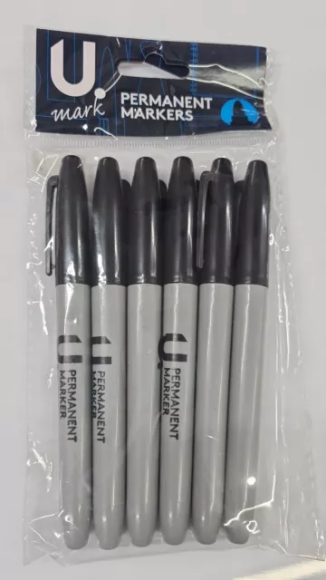 6 x BRANDED PERMANENT MARKER PENS BLACK COLOURS FINE POINT TIP cheapest on