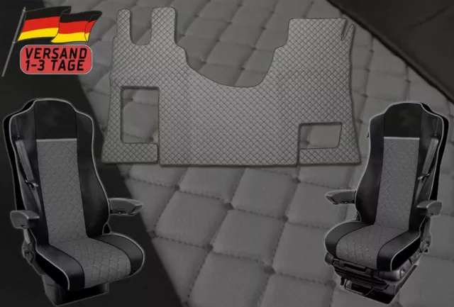 LKW SET 1+1 Sitzbezüge + Fußmatten Für Mercedes Actros MP4 Automatik Grau
