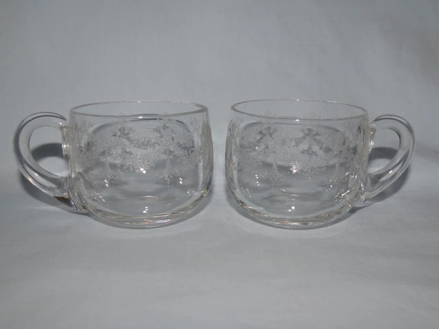 pair of EDWARDIAN ERA c.1900 FINE DECORATED GLASS PUNCH OR CUSTARD CUPS