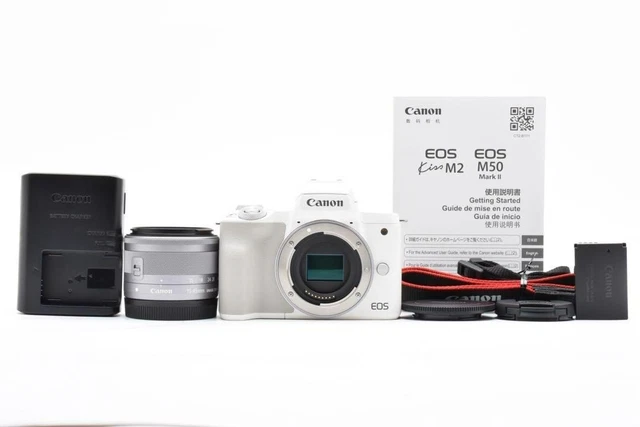 NEAR MINT]CANON EOS Kiss M2 White 24.1 MP EF-M 15-45 IS STM