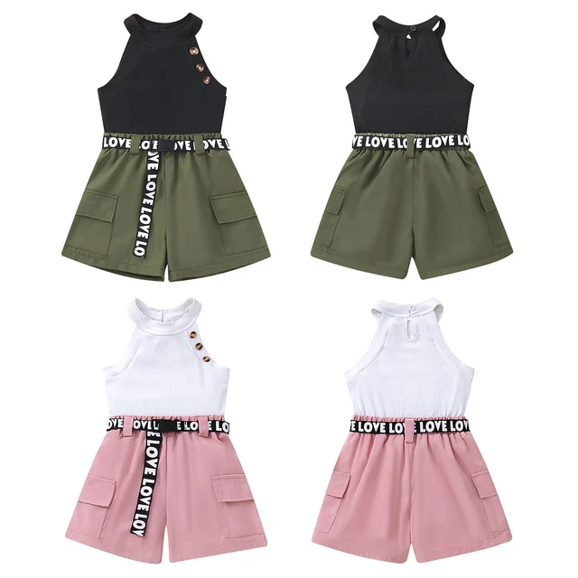 Set di pantaloncini cargo cintura 2 pezzi abiti estivi senza maniche top cintura bambina