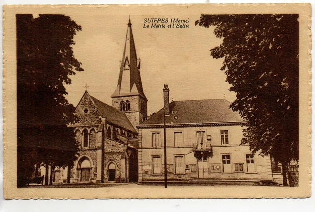 SUIPPES - Marne - CPA 51 - the town hall and the church -