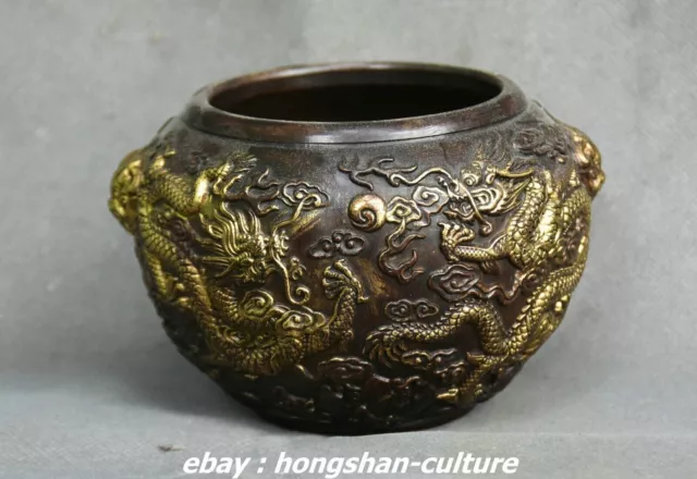 Bronze Gilt Dynasty Dragon Pattern Topf Jar Crock Weihrauchbrenner Censer