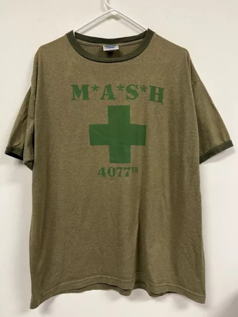 Mash T Shirt Mens Size XL Green 4077th Vintage Thunder Creek Short Sleeve Ringer