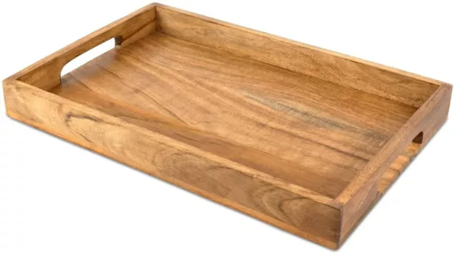 Acacia Wood Serving Tray with Handles Decorative Serving Trays Platter for Break