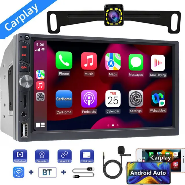 Double 2Din 7" Car FM Radio Apple/Android Carplay Bluetooth Stereo Touch Screen
