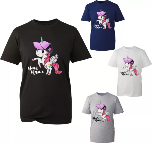 Personalised Your Name Little Unicorn Horse T-Shirt Funny Unicorn Adult Kids Top