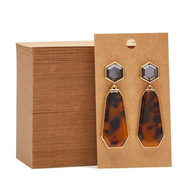 200-Pack Earring Display Cards Holder for Selling Jewelry, Kraft, 3.5x2 in