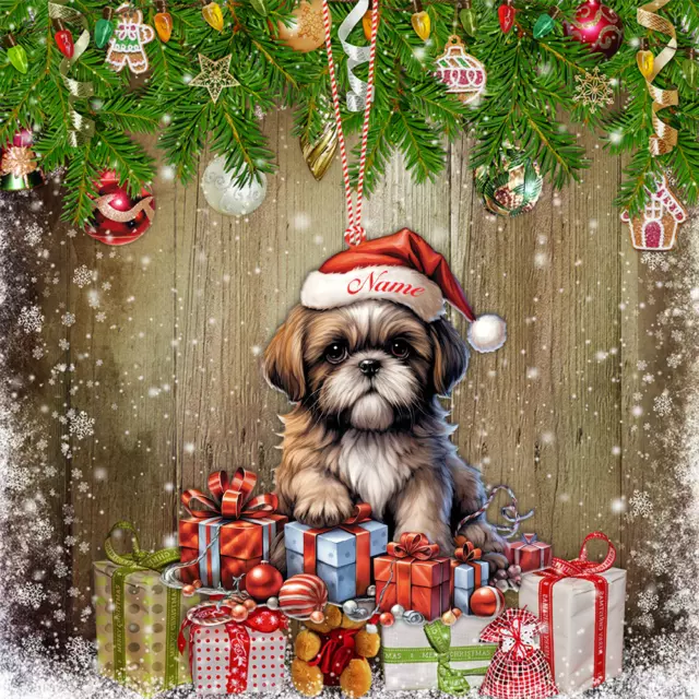 Santa Shih Tzu Christmas Light Ornament, Shih Tzu Car Ornament, Gift For Boxer