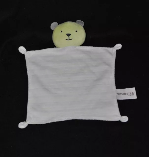 Peluche doudou ours vert ORCHESTRA plat rayé blanc bleu vert TTBE