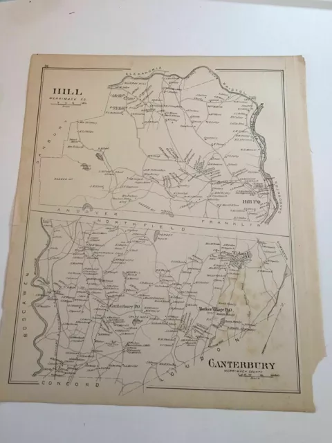 Original 1892 New Hampshire Map 15x17 Hill,Canterbury