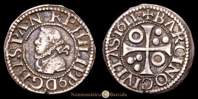 Felipe III. 1/2 Croat. (1,55 g.). Barcelona. 1611. MBC+. Pátina