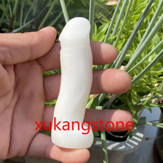 1pcs Natural White marble male penis Quartz Crystal Skull Massager Gem 3.8"
