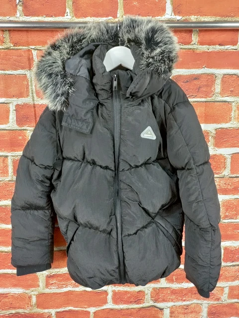 Girls River Island Age 9-10 Years Black Fur Hood Padded Puffer Coat Jacket 140Cm