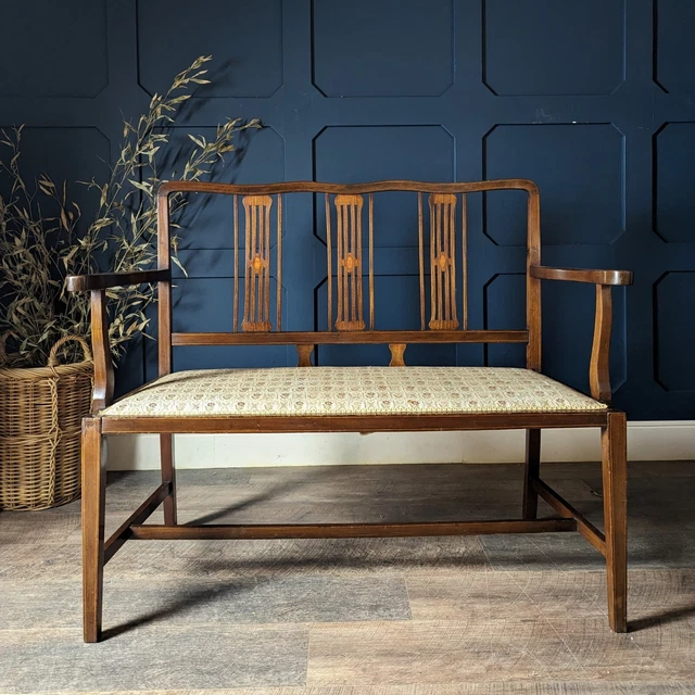 Edwardian Inlaid Mahogany Two Seater Parlour Sofa, Or Settle