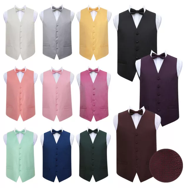 Mens Woven Greek Key Geometric Formal Waistcoat & Bow Tie Set by DQT