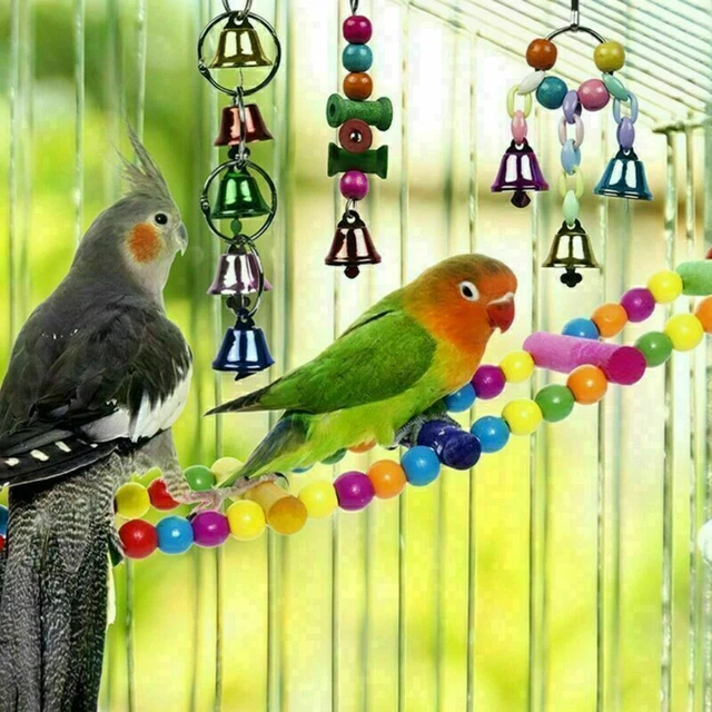 10x Set Vogelspielzeug Papageienspielzeug Schaukel Hängende Glocke Wellensittich