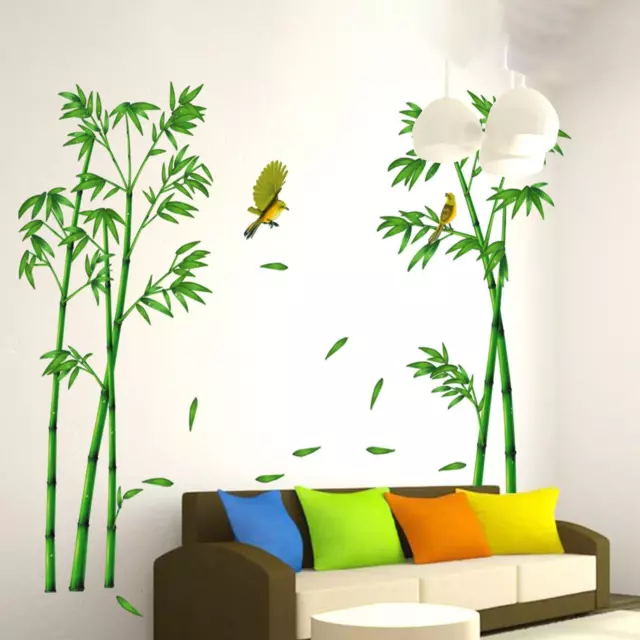 2 Pieces Wall Art Decals Bamboo Forest Durable with Flying Birds Wall Art