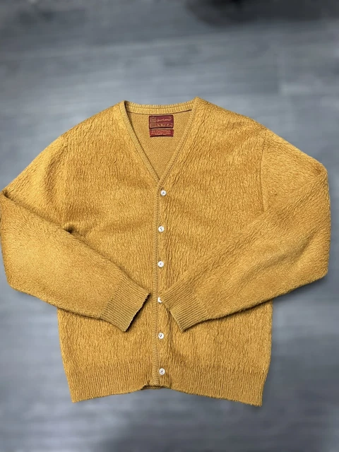 1960s Sears Kings Road mustard yellow Mohair Cardigan Sz Medium