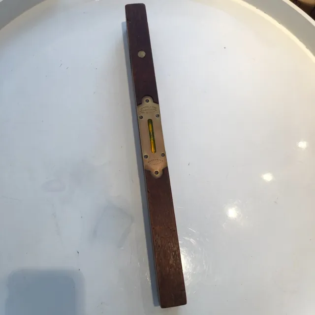 Antique J. RABONE & SONS Spirit Level Wooden Brass Mahogany Vintage Measure