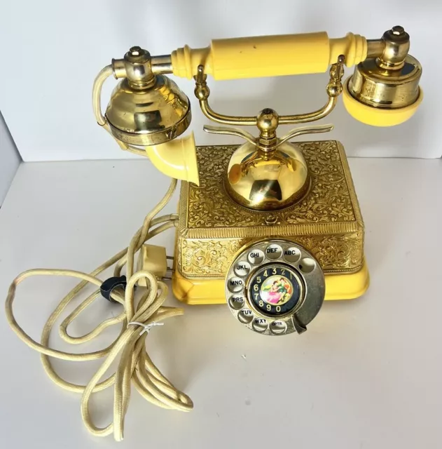 Victorian French Style Brass Rotary Dial Phone Antique Gold Ornate