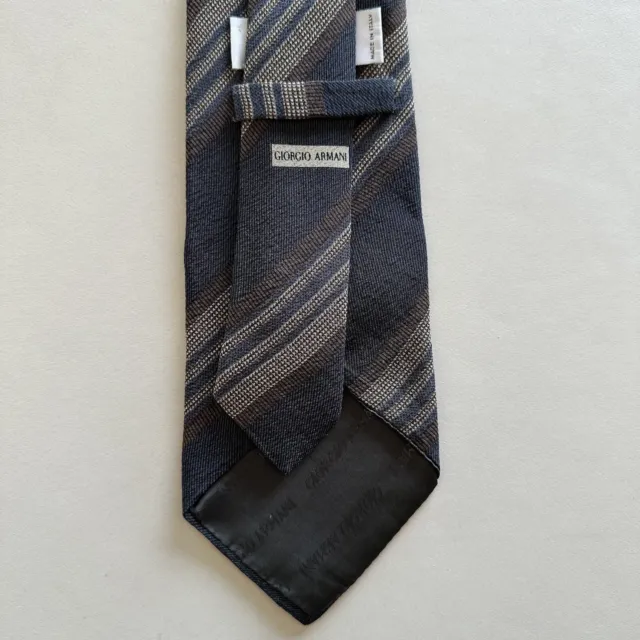 Armani Collezioni 100% Silk Diagonal Striped Textured Tie in Navy, Brown, Beige