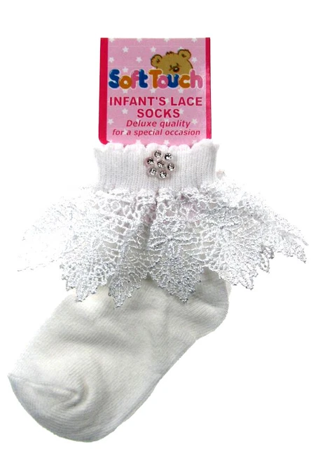 Chaussettes De Cérémonie Pour Bébé Fille - Blanc, Tailles 9-12 Mois, Mariage Baptême