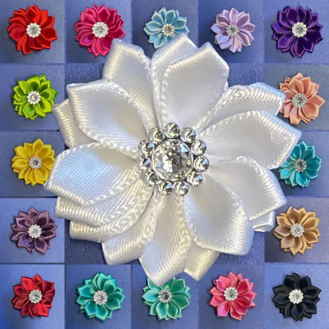 5pc (10pc Mix) Ribbon Flower gem Embellishment satin Wedding Appliques #2293