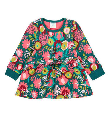 Boboli Kids Girls Green Pink Cotton Jersey Floral Print Fit & Flare A line Dress