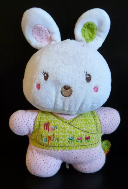 gm. PETIT DOUDOU PELUCHE NICOTOY Mon lapin  21,5 cm ROSE BLANC VERT -  TBE