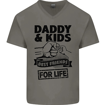 Daddy & Kids Best Friends Fathers Day Mens V-Neck Cotton T-Shirt