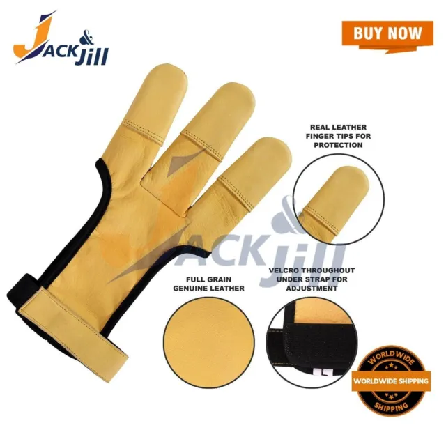 Archery 3 Fingers Tab Cow Leather Glove Arrow Guard for Compound Bow Shooting