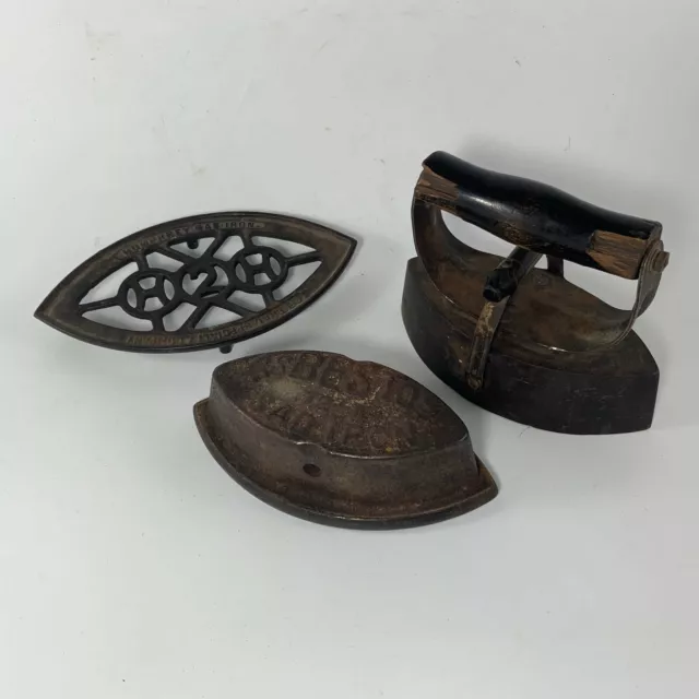 Asbestos 72-A Sad Iron with Detachable Handle & Humphrey Gas Iron Trivet