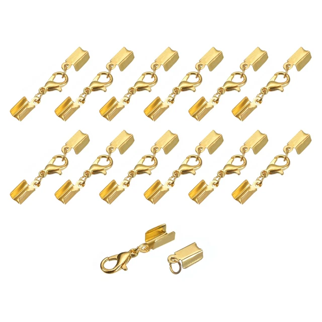 40Set 4.5mm Umklappbare Kordelenden mit Karabinerhaken Klammern Endkappen Gold