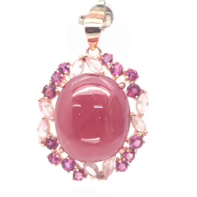 Chauffé Gemme Rose Rubis, Saphir & Rhodolite Pendentif 925 Argent Sterling