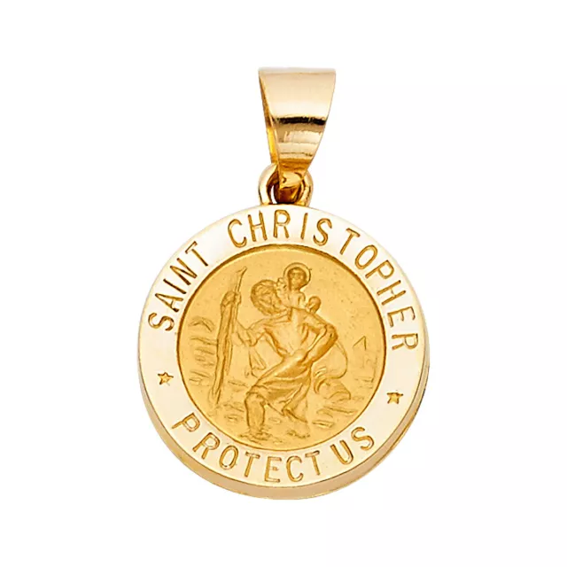GOLD -14K Yellow Religious St. Christopher Miraculous Medal Pendant for Chain