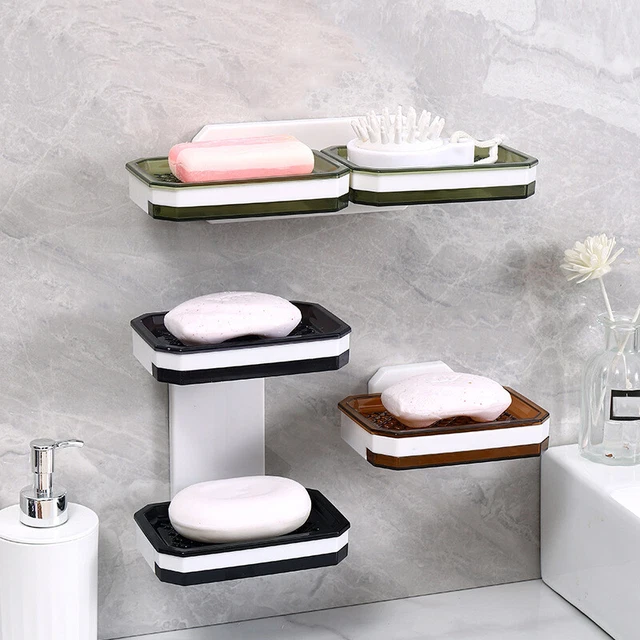 Wall Mounted Soap Holder Dish Rack Double Layer Shower Bathroom Kitchen Storage