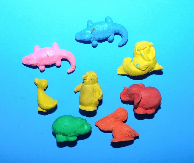 1980'S RUBBER ZOO ANIMAL ERASERS PENCIL TOPPERS SOME MARKED DIENER