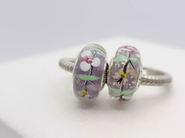 Authentic Pandora Flowers Bee Garden Butterfly Murano Glass Charms