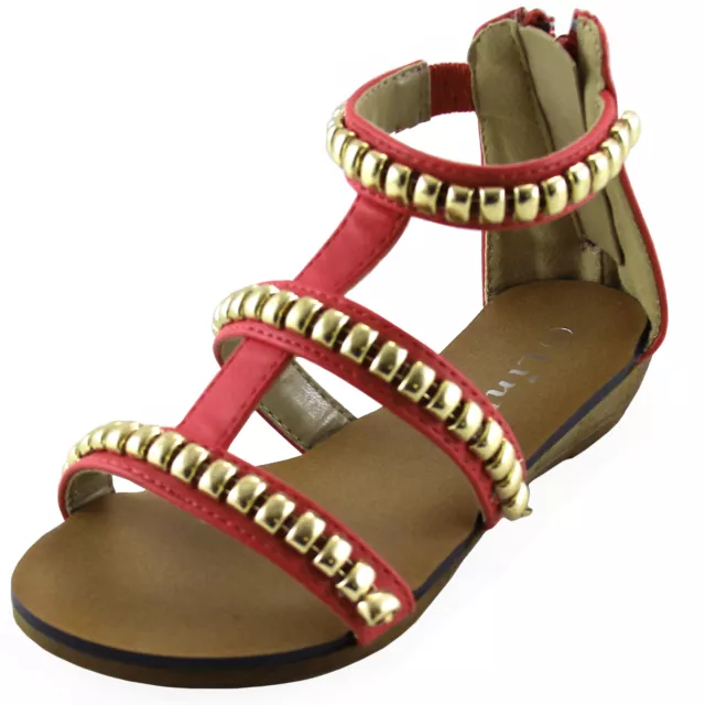 New girl's kids back zipper sandals fuchsia gladiator casual open toe summer