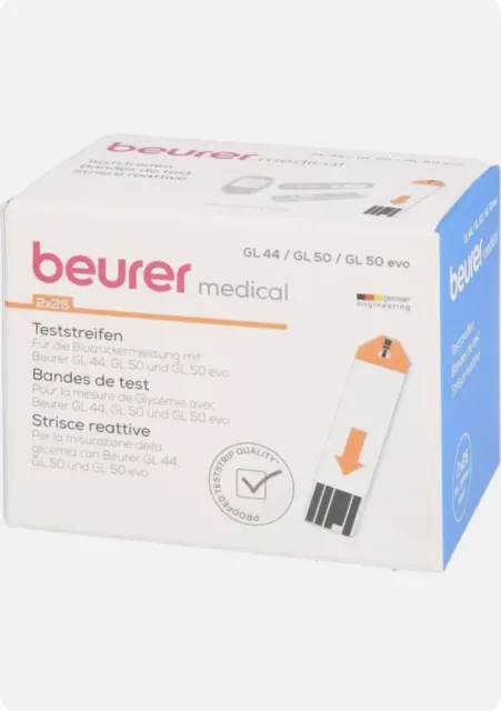 Beurer GL44 / GL50 / GL 50 evo Blutzuckerteststreifen 50 Stück 2023-09 Neu OVP