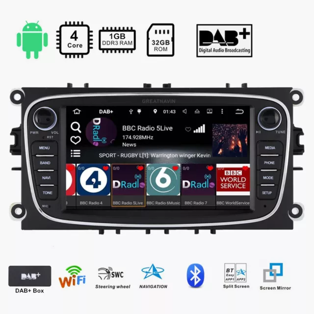 DAB+ Car Radio Stereo GPS Sat Nav BT WiFi For Ford Focus Mondeo S/C-Max Galaxy