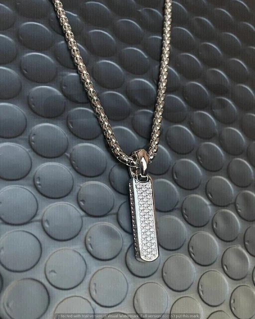 1CT Round Cut simulated Diamond Men's Dog Tag Pendant In 14K White Gold Plated