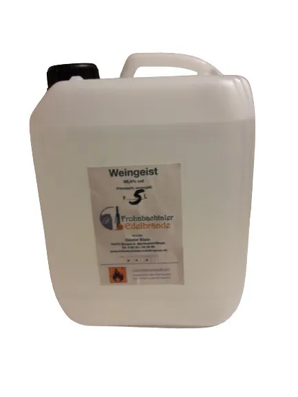 Weingeist 5 l 96% Alkohol, Primasprit, Trinkalkohol, Ethanol, geschmacksneutral